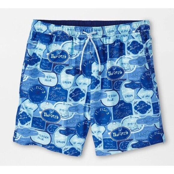 Peter Millar Crown Crafted VTG Lager Pale Ale Print Swim Trunks Size XL $100 NEW - Picture 1 of 13